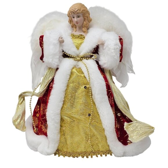 Red and Gold Angel Christmas 12" Tree Topper, Holiday Party Decor - Picture 2 of 5